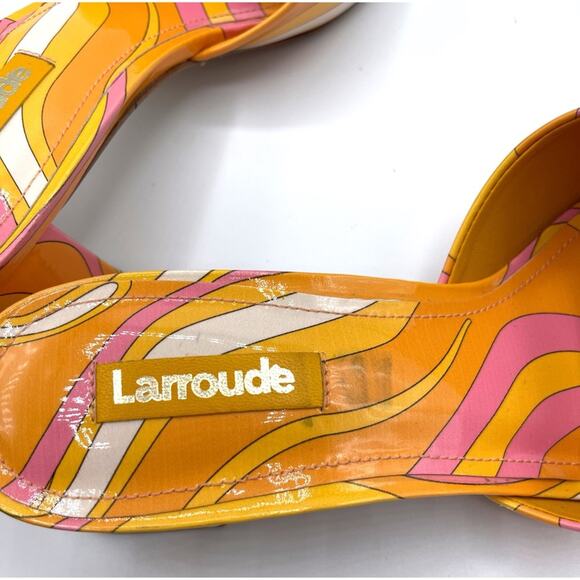 Larroude Brigitte Patent Wave Sun Retro Swirl Patent Leather Slides Size 7.5 - Picture 8 of 9